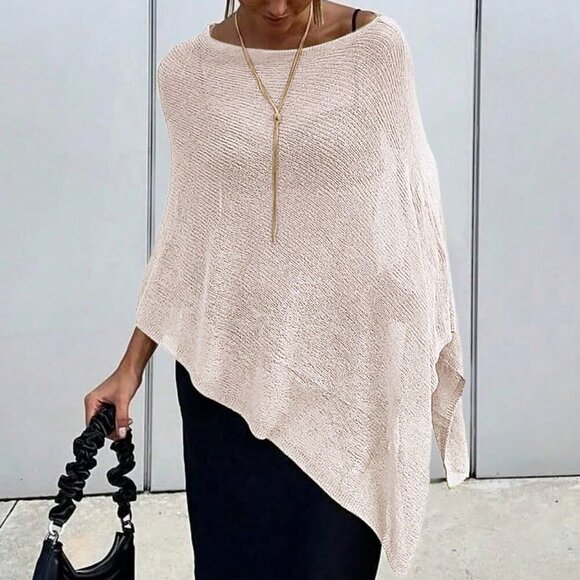 Khaki Color Elegant Women's  Loose Knit Shawl poncho kint top - Picture 5 of 7